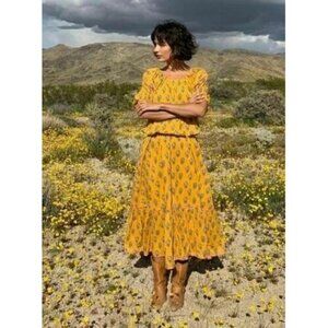 Rhode Resort Frida Printed Midi Dress Floral Off The Shoulder Yellow M 266151